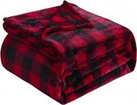 soft flannel fleece buffalo plaid throw blanket - 350gsm wine red/black 50"x60" for bed couch decorations logo