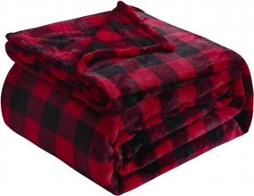 img 4 attached to Soft Flannel Fleece Buffalo Plaid Throw Blanket - 350GSM Wine Red/Black 50"X60" For Bed Couch Decorations