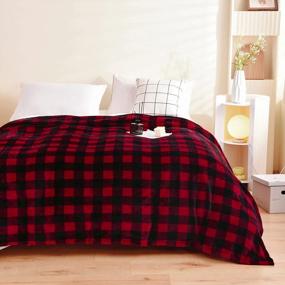 img 2 attached to Soft Flannel Fleece Buffalo Plaid Throw Blanket - 350GSM Wine Red/Black 50"X60" For Bed Couch Decorations