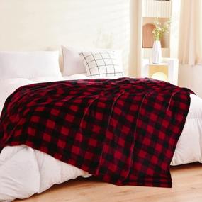 img 1 attached to Soft Flannel Fleece Buffalo Plaid Throw Blanket - 350GSM Wine Red/Black 50"X60" For Bed Couch Decorations