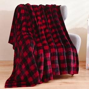 img 3 attached to Soft Flannel Fleece Buffalo Plaid Throw Blanket - 350GSM Wine Red/Black 50"X60" For Bed Couch Decorations