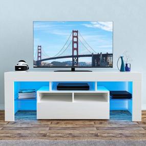 img 4 attached to Glossy White TV Stand With LED Lights - Modern Entertainment Center For 55 Inch TVs - Media Console Table With Storage Drawer - Perfect Addition To Living Rooms - 51 Inch Wide