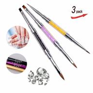 professional 3pcs dual head acrylic nail brushes for stunning 3d nail art design - rhinestone handles - ideal for manicure and pedicure - diy nail art tools logo