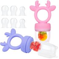 🍓 share&amp;care fresh food feeder pacifier (2 pack) with 3 sizes replaceable silicone pouches - food grade silicone fresh fruit feeders (pink-purple) for enhanced seo logo