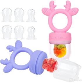 img 4 attached to 🍓 SHARE&amp;CARE Fresh Food Feeder Pacifier (2 Pack) with 3 Sizes Replaceable Silicone Pouches - Food Grade Silicone Fresh Fruit Feeders (Pink-Purple) for Enhanced SEO