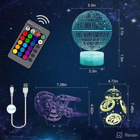 img 1 attached to 🌟 3D Illusion Night Light for Kids, LED Desk Lamp with 3 Patterns, 16 Color Changing Decor Nightlight. Death Star, BB-8, and Starships Toys as Perfect Gifts for Kids and Star Wars Enthusiasts