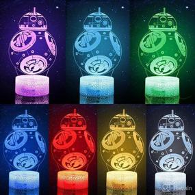 img 2 attached to 🌟 3D Illusion Night Light for Kids, LED Desk Lamp with 3 Patterns, 16 Color Changing Decor Nightlight. Death Star, BB-8, and Starships Toys as Perfect Gifts for Kids and Star Wars Enthusiasts