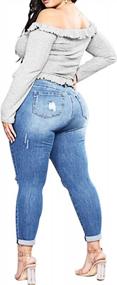 img 2 attached to Comfy Stretch Skinny Jeans For Plus Size Women, Distressed Ripped Denim Pants - Tulucky Boyfriend Jeans