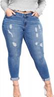удобные эластичные джинсы-скинни для женщин больших размеров, рваные джинсовые брюки с эффектом потертости - tulucky boyfriend jeans логотип