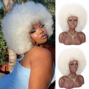 img 4 attached to Kalyss 16" Afro Kinky Curly Hair Platinum Wigs for Black Women - Large, Bouncy, and Soft Natural-Looking Synthetic Hair Wigs for Women with 150% Density