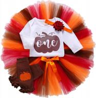 baby girl's 1st birthday outfit: pumpkin long sleeve romper, tulle tutu skirt & headband fall clothes set logo