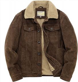 img 4 attached to Utcoco мужские винтажные флисовые вельветовые джинсовые куртки с подкладкой из шерпы и пуговиц с лацканами, утолщенные зимние пальто