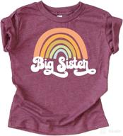 👕 big sister sibling reveal t-shirt for baby and toddler girls - retro rainbow sibling outfits логотип