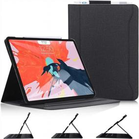 img 4 attached to Black Canvas Folio Case For IPad Pro 12.9 2018 Generation - Multi-Angle Viewing Stand With Apple Pencil Charging Support And Auto Dormancy - Skycase