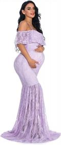 img 2 attached to Maternity Gown Ruffle Sleeve Mermaid Off Shoulder Photography Dress Baby Shower ZIUMUDY Fitted Lace