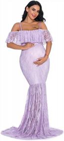 img 3 attached to Maternity Gown Ruffle Sleeve Mermaid Off Shoulder Photography Dress Baby Shower ZIUMUDY Fitted Lace