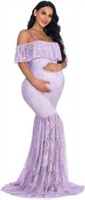 img 1 attached to Maternity Gown Ruffle Sleeve Mermaid Off Shoulder Photography Dress Baby Shower ZIUMUDY Fitted Lace
