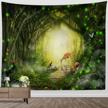fairy fantasy forest deer mushroom art print tapestry - broshan green wall hanging for bedroom home decor logo