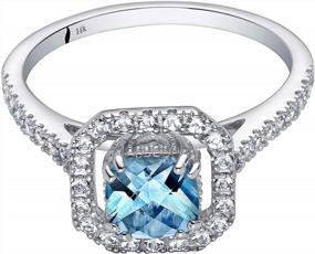 img 2 attached to 14K White Gold Peora Aquamarine Women'S Ring With White Topaz Halo Design, Genuine Gemstone Birthstone, 1.13 Carats Total, 6Mm Cushion Cut, Available In Sizes 5-9