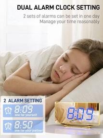 img 3 attached to Digital Alarm Clock For Living Room, 8.7" Large Mirror Surface Dual Alarms With 7 Adjustable Dimmer & Volume, 2 USB Chargers, Battery Backup Snooze And 12/24H Bedside Clock For Office Desk Or Bedroom