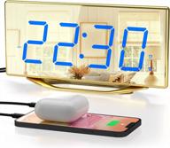 digital alarm clock for living room, 8.7" large mirror surface dual alarms with 7 adjustable dimmer & volume, 2 usb chargers, battery backup snooze and 12/24h bedside clock for office desk or bedroom logo