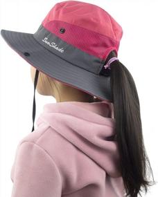 img 4 attached to Muryobao Kids Girls Ponytail Summer Sun Hat Wide Brim UV Protection Bucket Cap