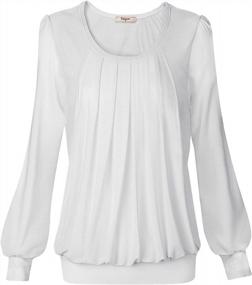img 4 attached to Timeson Women'S Long Sleeve Scoop Neck Pleated Front Fitted Blouse Tops