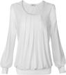 timeson women's long sleeve scoop neck pleated front fitted blouse tops logo