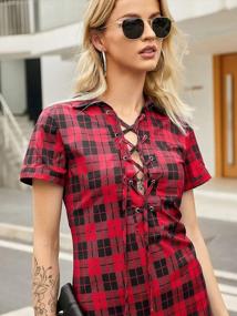 img 1 attached to Women'S Plaid Checkered Deep V Neck Lace Up Shirt Bandage Bodycon Dress
