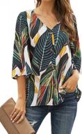 gosopin women's boho floral chiffon blouse with 3/4 bell sleeves and v-neck - casual loose button down top logo