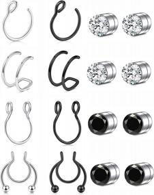 img 4 attached to MODRSA Faux Nose Ring Set - Pretend Septum, Hoop, Stud & Double Rings For Men And Women - Fake Nose Piercing Options For Style And Fashion