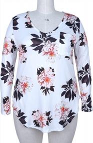 img 3 attached to Plus Size Floral Print Long Sleeve Shirts For Women - Casual V Neck Basic Tees And Dressy Tops For Fall Season By ALLEGRACE