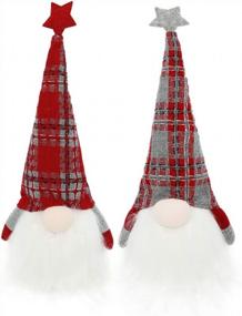 img 1 attached to Set Of 2 Plaid Pattern Christmas Gnome Lights With Timer - 18.8 X 4.8 Inches | GMOEGEFT Nordic Santa Tomte Decoration