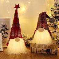 set of 2 plaid pattern christmas gnome lights with timer - 18.8 x 4.8 inches | gmoegeft nordic santa tomte decoration logo