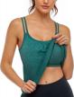 women's yoga workout tank top with built-in bra and loose fit banded bottom logo