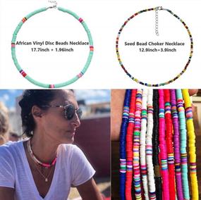 img 3 attached to Handmade Summer Beach Collar Necklace Jewelry - VALIJINA 12Pcs Colorful Surfer Choker Necklace For Women Girls, Featuring African Vinyl Disc Beads And Hawaiian Boho Style
