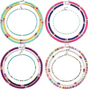 img 4 attached to Handmade Summer Beach Collar Necklace Jewelry - VALIJINA 12Pcs Colorful Surfer Choker Necklace For Women Girls, Featuring African Vinyl Disc Beads And Hawaiian Boho Style