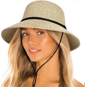 img 4 attached to Portable UPF 50+ Straw Sun Bucket Hats With Lanyard For Women - Perfect For Summer Beach, Fishing, Safari And Garden Activities