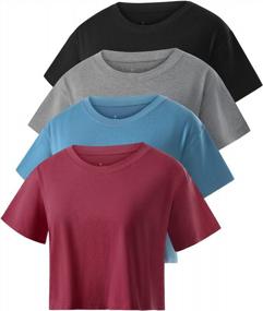 img 4 attached to Women'S Cotton Loose Workout T-Shirts 4 Pack - Crop Casual Short Sleeve Round Neck Yoga Running Tees