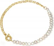 women's gold statement chain paperclip link chunky layered necklace with pearl choker logo