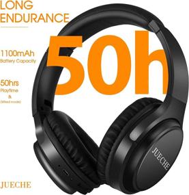 img 2 attached to JUECHE D10 Bluetooth Headphones: 50H Playtime Over Ear, HiFi Stereo Sound, Deep Bass Wireless Headset with TF Card, FM Radio, Microphone - Perfect for Cell Phones, Travel, Work, TV, PC, Online Class, Teens, and Adults