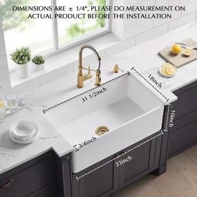 img 4 attached to Premium Fireclay Farmhouse Kitchen Sink - Undermount White Sink With Apron-Front Design, Grid And Strainer For Durability And Style