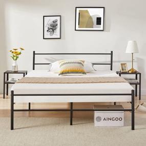 img 1 attached to Modern Full Size Platform Bed Frame with Headboard and Footboard, Heavy Duty Steel Slat Support, No Box Spring Needed - Black