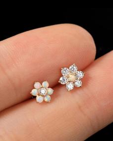 img 2 attached to 16G 9K Solid Gold Opal CZ Flower Helix Tragus Conch Earring Piercing Jewelry For Women Men