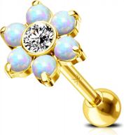 16g 9k solid gold opal cz flower helix tragus conch earring piercing jewelry for women men logo