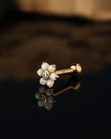 img 1 attached to 16G 9K Solid Gold Opal CZ Flower Helix Tragus Conch Earring Piercing Jewelry For Women Men