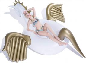 img 4 attached to Giant Inflatable Golden Swan Pegasus Pool Float - Perfect For Summer Beach Swimming & Outdoor Pool Parties!
