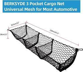 img 3 attached to 🚗 BERKSYDE 3 Pocket Cargo Net Car Trunk Storage Organizer: Heavy Duty, 4 Metal Hooks, SUV/Cars/Truck Bed