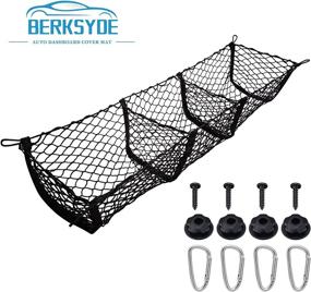 img 4 attached to 🚗 BERKSYDE 3 Pocket Cargo Net Car Trunk Storage Organizer: Heavy Duty, 4 Metal Hooks, SUV/Cars/Truck Bed