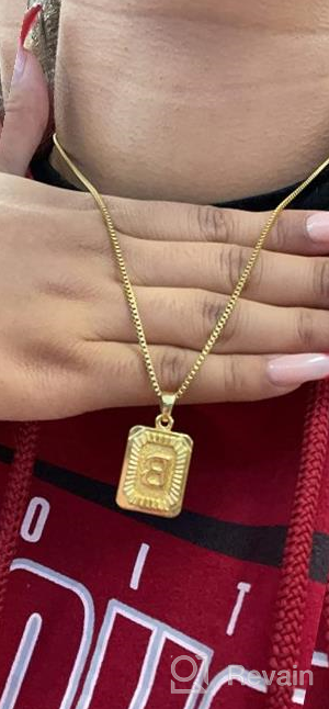 img 1 attached to Women's Gold Initial Necklaces, Letter Pendant Necklace for Girls - 18K Gold Plated Rectangle Monogram with Alphabets, Stainless Steel Box Chain Jewelry review by Joe Martin